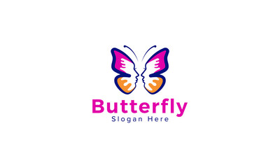 Fototapeta na wymiar Creative Butterfly Logo, Face Silhouette Butterfly Logo, Beauty Salon Spa Logo Design Vector Template