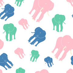Seamless background with multicolored elephants. Vector graphics.