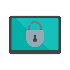 Tablet unlock fraud icon flat isolated vector