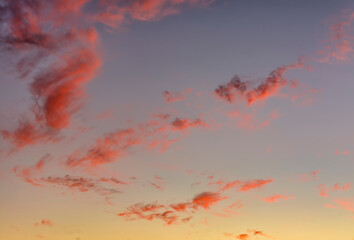 Unusual beautiful pink clouds at sunrise.