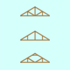 Three vector wood trusses that are used in the construction of a roof for a building or barn