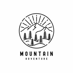 Vintage Mountain Adventure Line art Logo Design