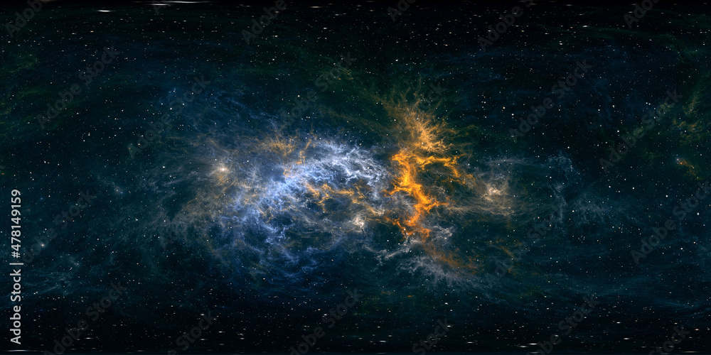 Sticker 360 degree space background with nebula and stars, equirectangular projection, environment map. hdri