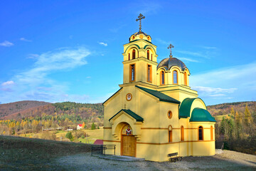 Orthodox church in Bielanka village near Gorlice, Low Beskids (Beskid Niski), Poland - obrazy, fototapety, plakaty