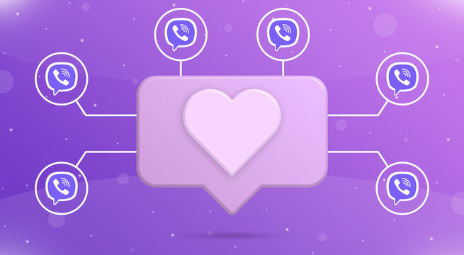 Speech bubble with like icon and viber logo icons around 3d