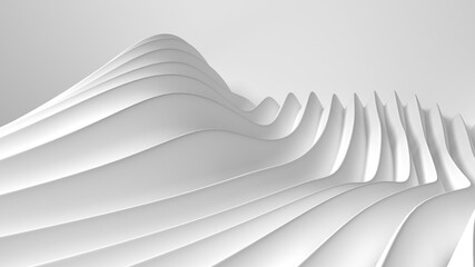 Elegant white background with curved wave lines. 3d render illustration