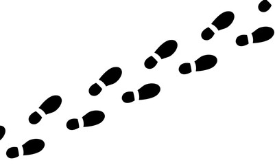 Sole prints. Template of trodden trail, walking route. Black icons. Foot of a human foot in shoes, boots. Vector illustration.