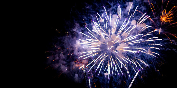 Fireworks On Deep Black Background Sky, Beautiful Colorful Fireworks Shiny Display At Night ,fireworks  A Class Of Low Explosive Pyrotechnic Devices Used For Aesthetic 