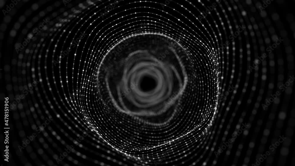 Fototapete abstract 3d portal. tunnel or wormhole. digital background with connected black dots. 3d rendering.