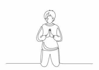 Praying man. Continuous line. Religion, Christianity, faith concept.