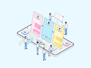 Customer Service Isometric Illustration Lineal Color. Suitable for Mobile App, Website, Banner, Diagrams, Infographics, and Other Graphic Assets.