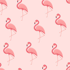 Seamless pattern with tropical bird flamingo. Texture with a bird for textiles, wallpaper, print design, clothes postcards. Vector illustration.