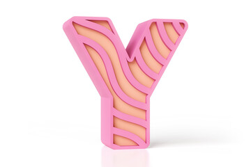 3D letter Y designed like candy style with pink wavy borders and peach color interior. High quality 3D rendering