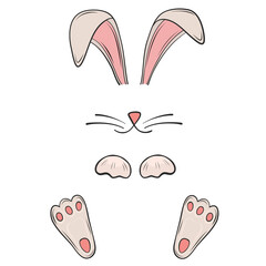 funny hare bunny paws, nose and ears for easter mask holiday