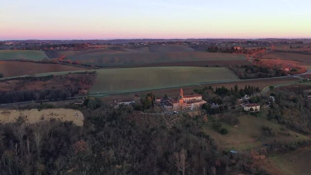 Aerial panorama from the village of Clermont le Fort, in Haute Garonne, Occitanie, France