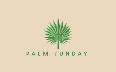Palm Sunday under single palm branch on off white background.