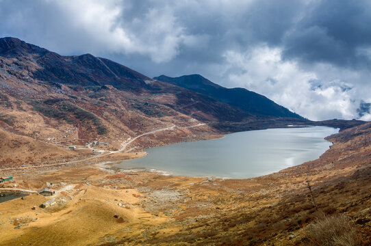 View of Elephant Lake, named due to it's shape as a lying elephant, remote high altitude lake at kupup Valley, Sikkim. Himalayan mountain range, Sikkim, India