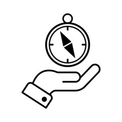 Hand holding compass rose icon.