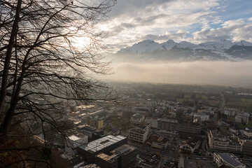 Vaduz, Liechtenstein, December 14, 2021 View over the downtown area
