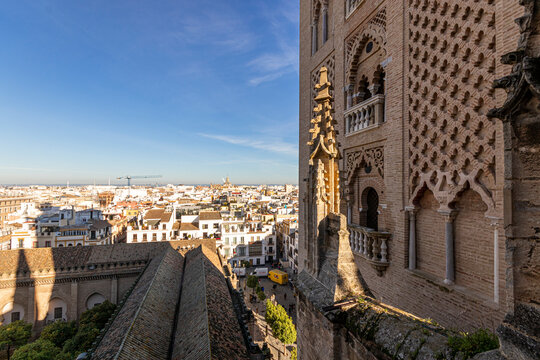 Sevilla, Spain. The Giralda tower seen from the Cathedral rooftop