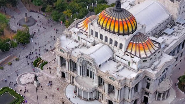 Mexico, Panoramic skyline view of Mexico City Zocalo historic center, downtown and financial center from the observation deck at the top of Latin American Tower, Torre Latinoamericana.