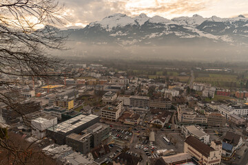 Vaduz, Liechtenstein, December 14, 2021 View over the city center after sunset