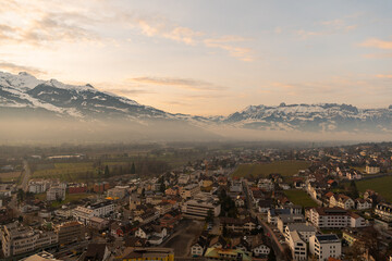 Vaduz, Liechtenstein, December 14, 2021 View over the city center after sunset