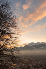 Obraz premium Vaduz, Liechtenstein, December 14, 2021 View over the surroundings after sunset