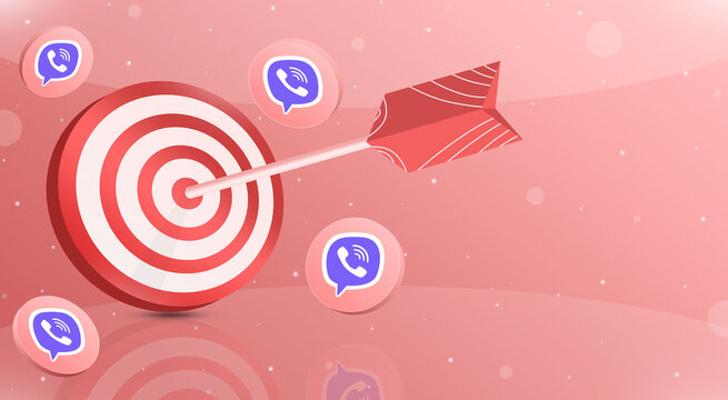 Red target with an arrow in the top ten with viber logo icons around 3d