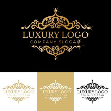 Golden calligraphic floral hand drawn monogram antique vintage style luxury logo design
