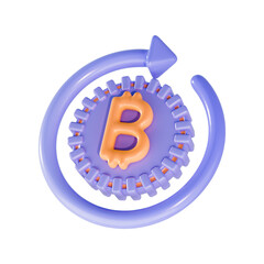 Bitcoin Rotation Arrow icon on white background 3d render concept worldwide Virtual cryptocurrency