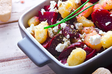 gnocchi with beetroot and goat cheese
