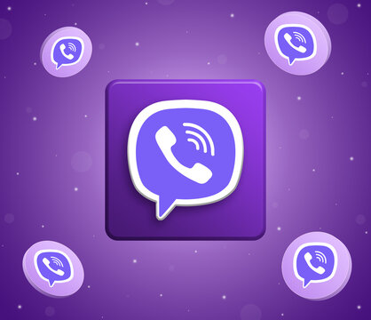 Twitch logo with round button viber icons around 3d