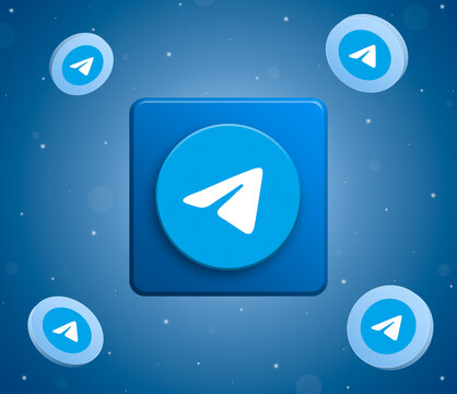 Twitch logo with round button telegram icons around 3d