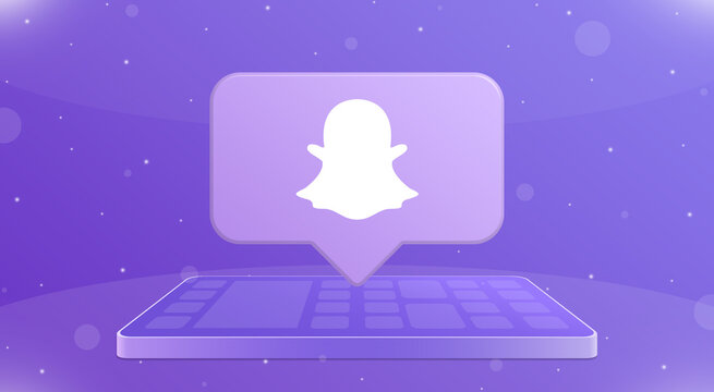 Speech bubble with snapchat logo icon over smartphone 3d