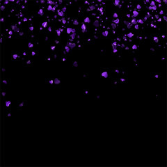 Purple foil hearts confetti on black background.