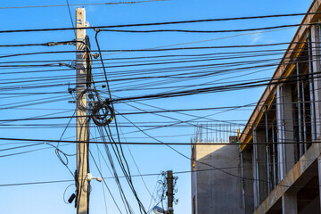 pole with wires. wires cables