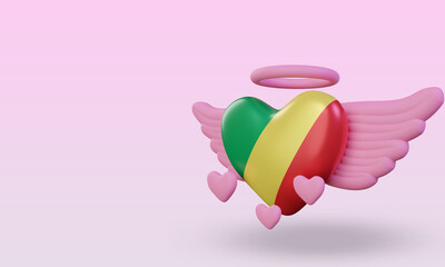 3d valentine love Republic Congo flag rendering right view