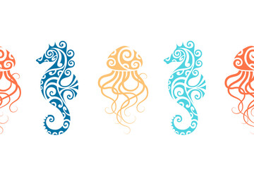 Seamless border underwater seahorse and jellyfish © Marina Storm