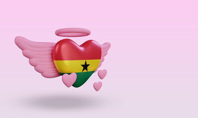 3d valentine love Ghana flag rendering left view