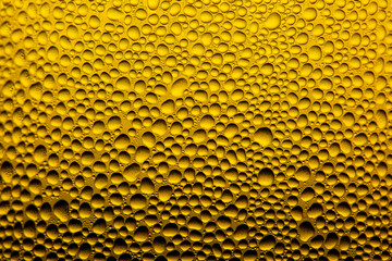 Water drops on yellow. Water drops light abstract background. Beautiful fresh morning dew.Spring. Summer. Morning.