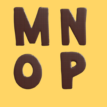 Chocolate waffle letters alphabet - letters M-P