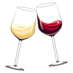 White and red wine in transparent glasses. Isolated abstract vector illustration.