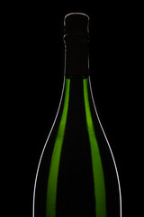 Green Champagne bottle graphically presented on black background