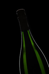 Green Champagne bottle graphically presented on black background
