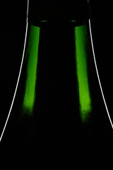 Green Champagne bottle graphically presented on black background