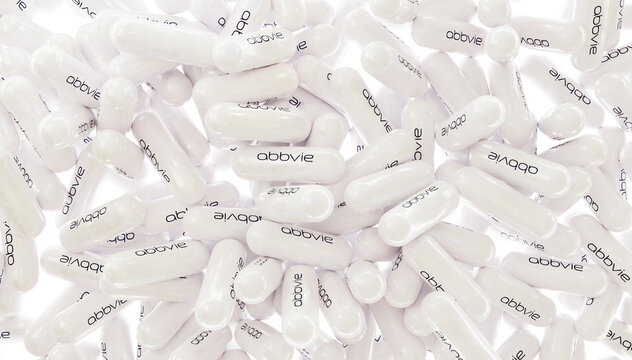 Prague, Czech Republic - January 2, 2022: Abbvie Oral Treatment Pills Abstract 3D Render Product Visualization