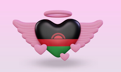 3d valentine love Malawi flag rendering front view