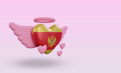 3d valentine love Montenegro flag rendering left view