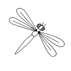 Dragonfly. Insect. Flight. Vector. Doodle. Sketch. Drawn by hand. Sketch. Silhouette. Black and white. Contour. Coloring.